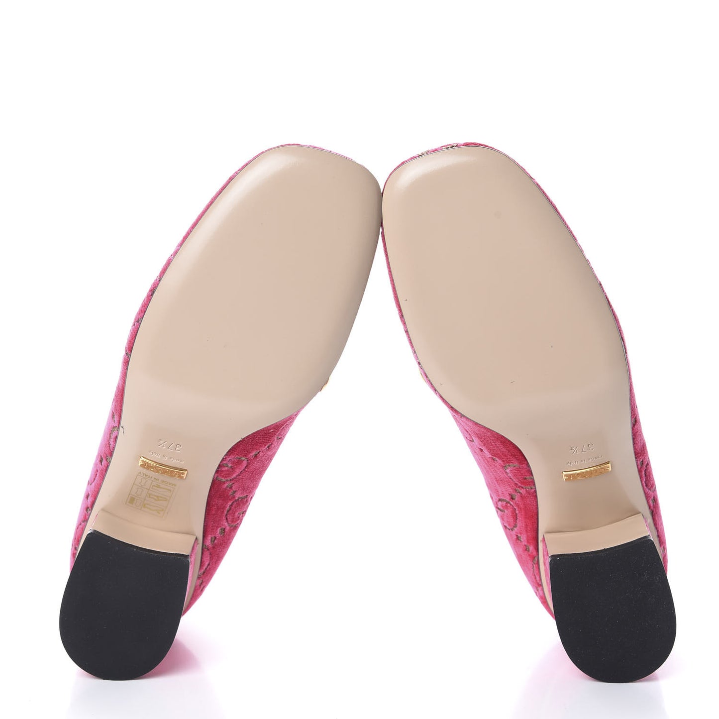 Velvet GG Monogram Sylvie Web Chain Mid Heel Loafers 37.5 Bright Pink