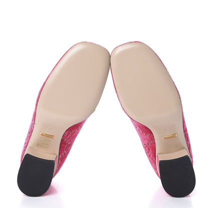 Gucci Velvet GG Monogram Sylvie Web Chain Mid Heel Loafers 37.5 Bright Pink 7 of 7