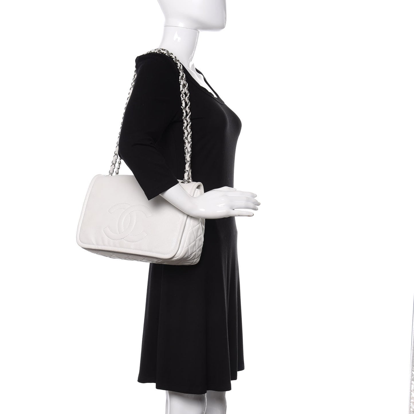 Caviar Large Timeless CC Flap White