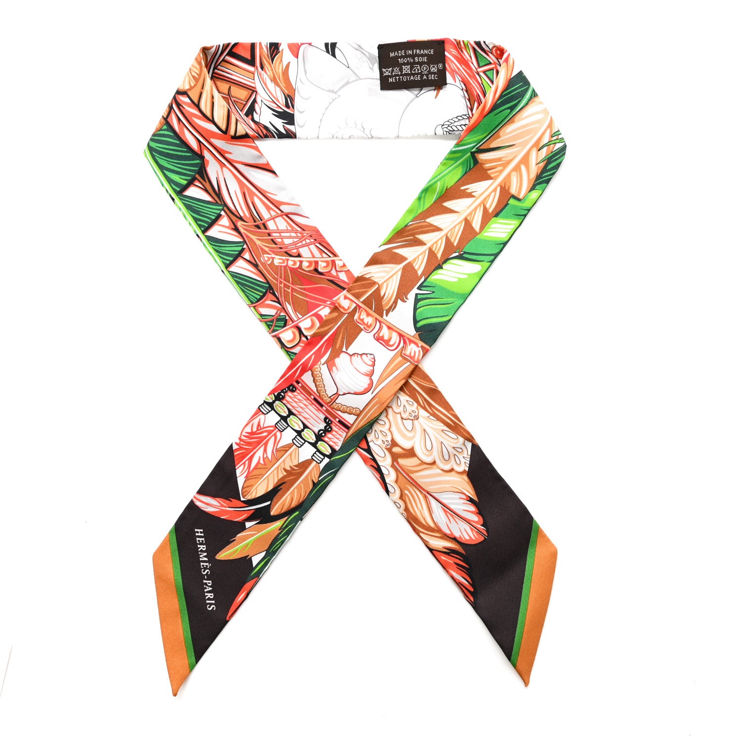 Hermes Silk La Danse Pacifique Twilly Vert Vif Corail 1 of 4