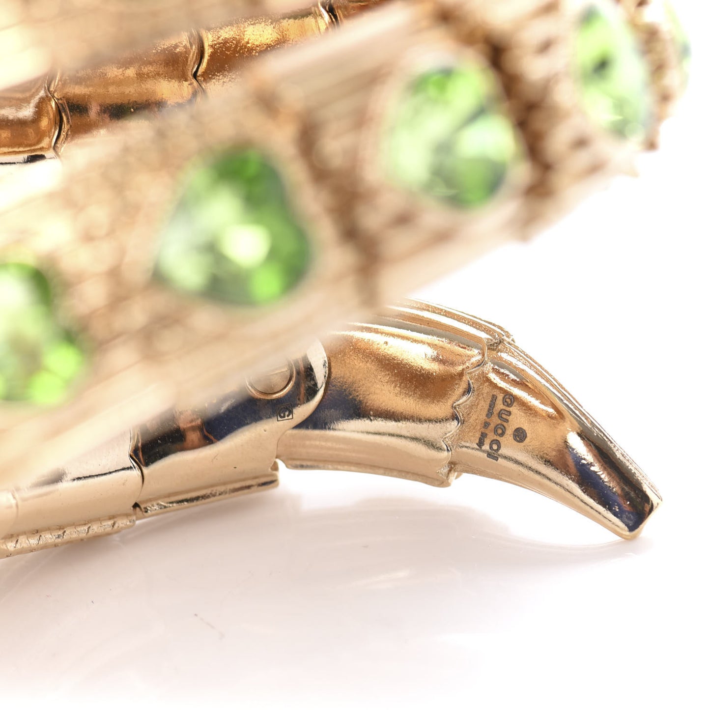 Crystal Heart Triple Wrap Snake Bracelet M Green Gold