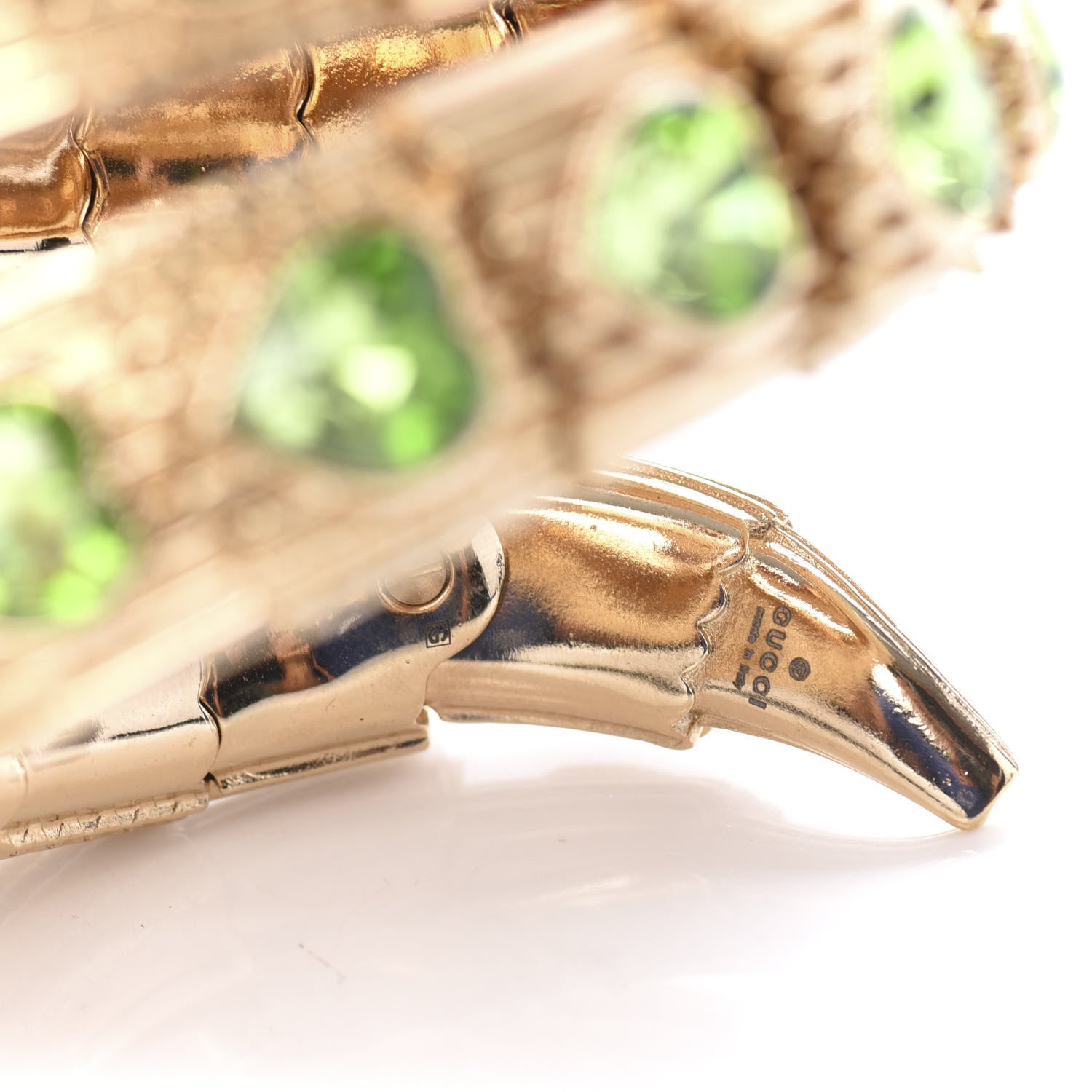 Gucci Crystal Heart Triple Wrap Snake Bracelet M Green Gold 4 of 4