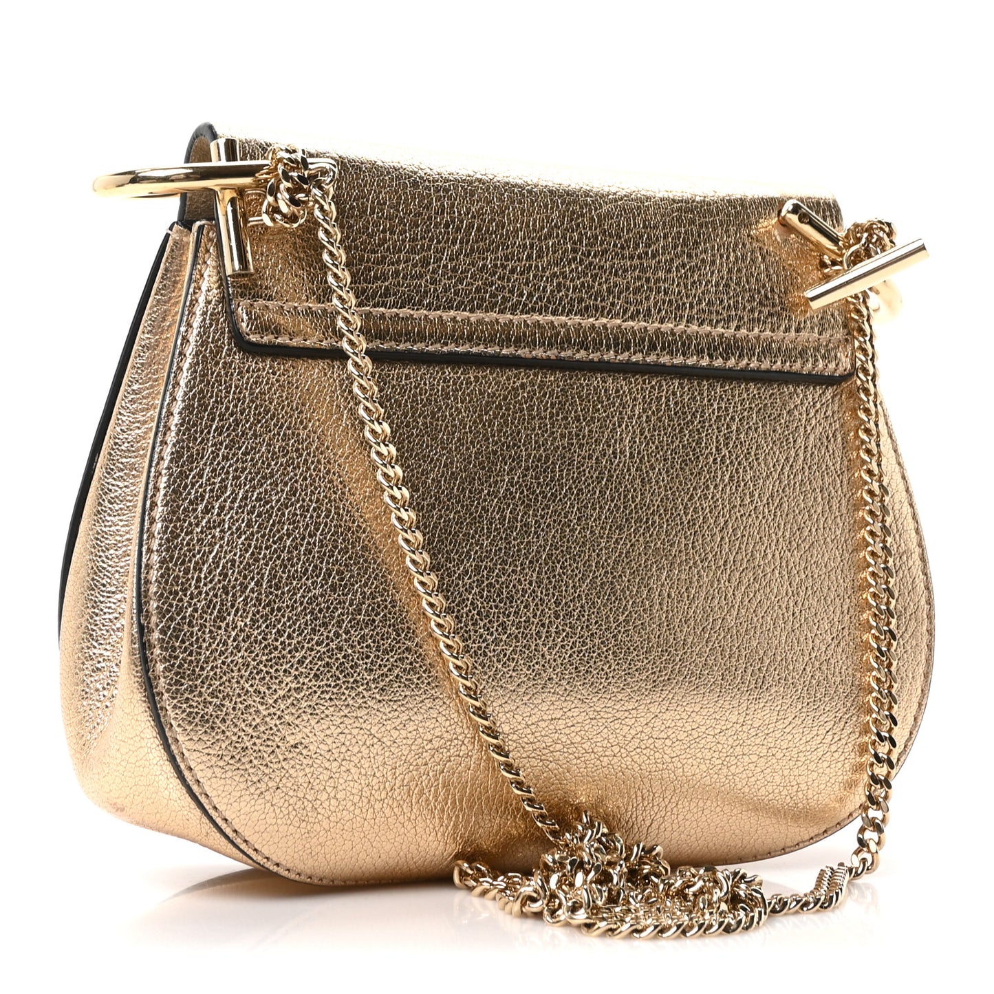 Metallic Grained Goatskin Nano Drew Shoulder Bag Abstract Gold