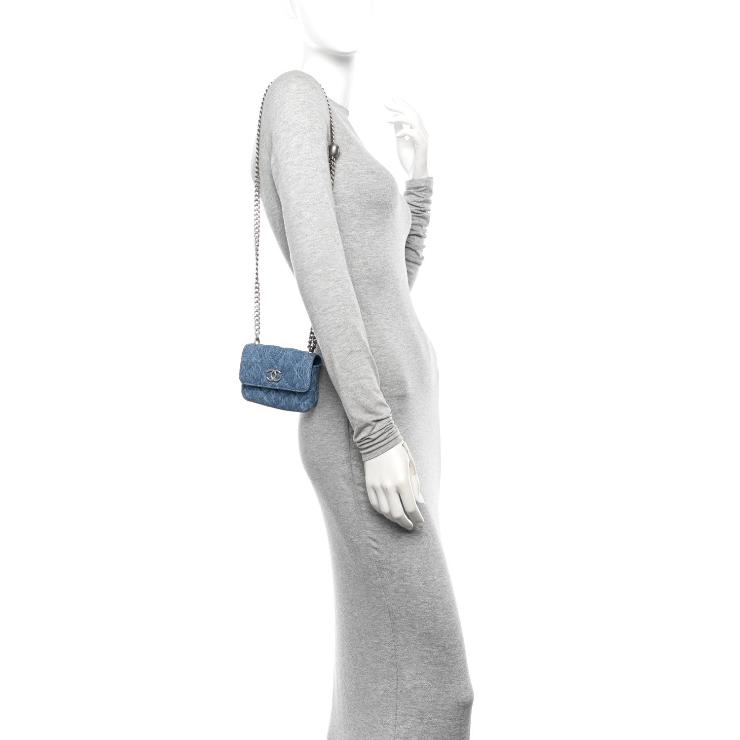 Chanel Denim Quilted Camellia Sweetheart Clutch With Chain Blue 2 of 11