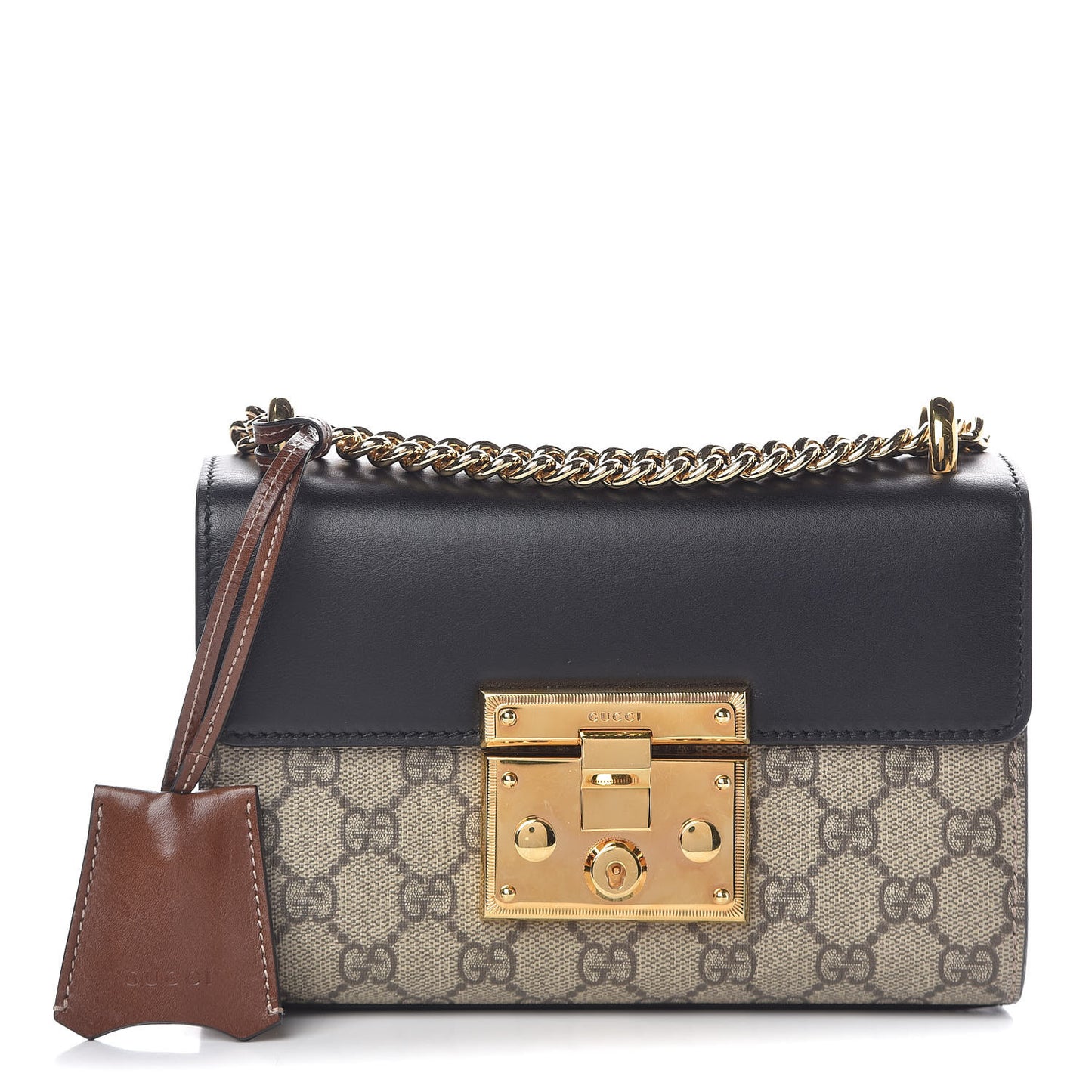 GG Supreme Monogram Calfskin Small Padlock Shoulder Bag Beige Black Cuir