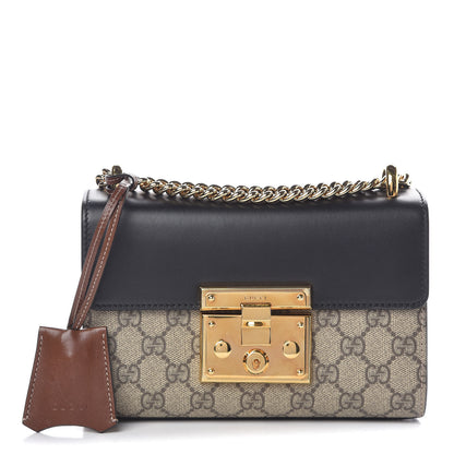 Gucci GG Supreme Monogram Calfskin Small Padlock Shoulder Bag Beige Black Cuir 1 of 12