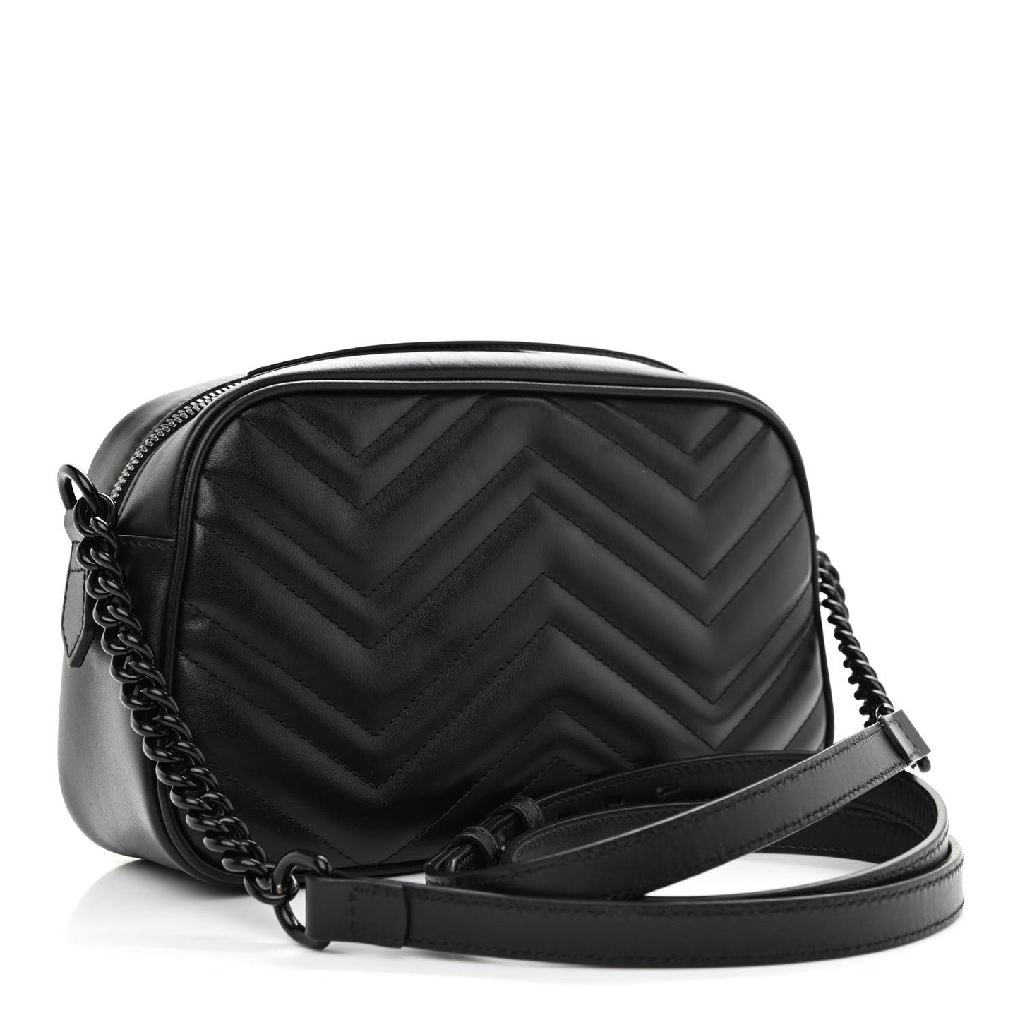 Calfskin Matelasse Monochrome Small GG Marmont Chain Shoulder Bag Black
