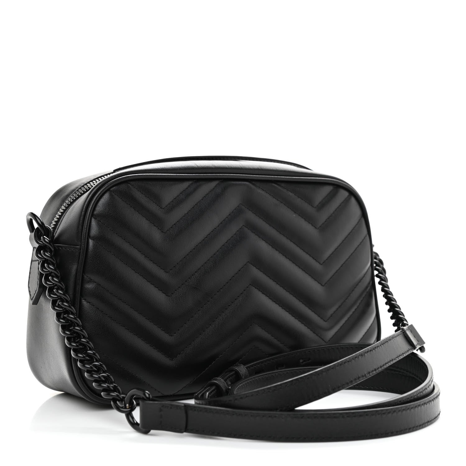 Gucci Calfskin Matelasse Monochrome Small GG Marmont Chain Shoulder Bag Black 3 of 8