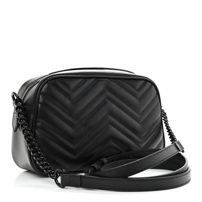 Gucci Calfskin Matelasse Monochrome Small GG Marmont Chain Shoulder Bag Black 3 of 8