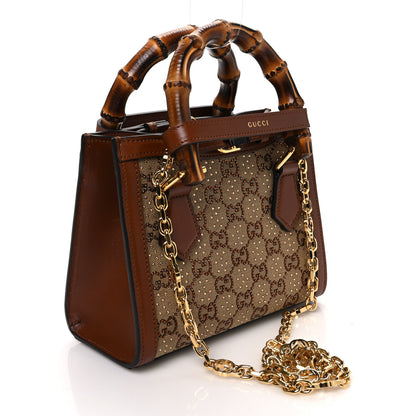 Gucci New Canvas Charisma Calfskin Crystal GG Monogram Mini Diana Tote Bag Camel Ebony 3 of 10