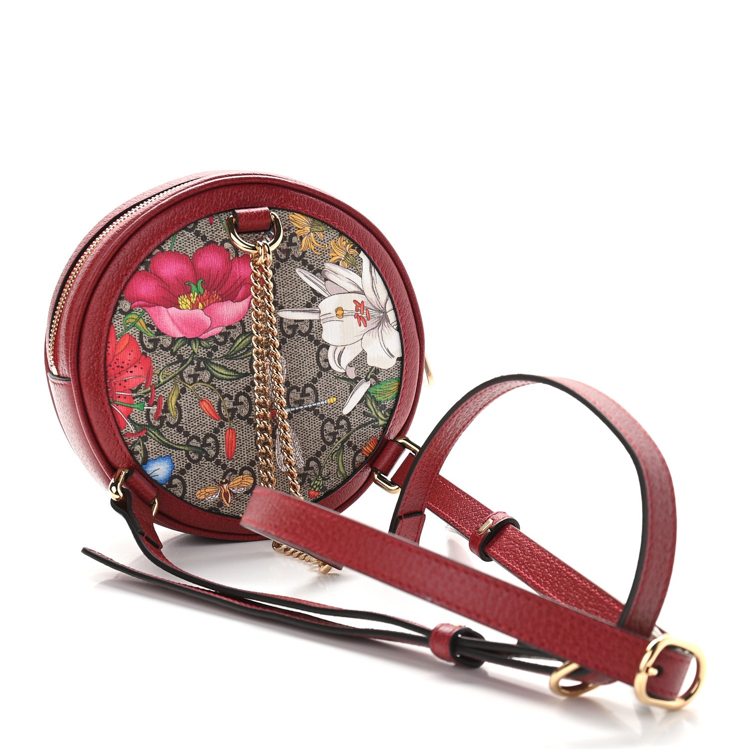 Gucci GG Supreme Monogram Web Flora Mini Ophidia Round Backpack Red 3 of 9