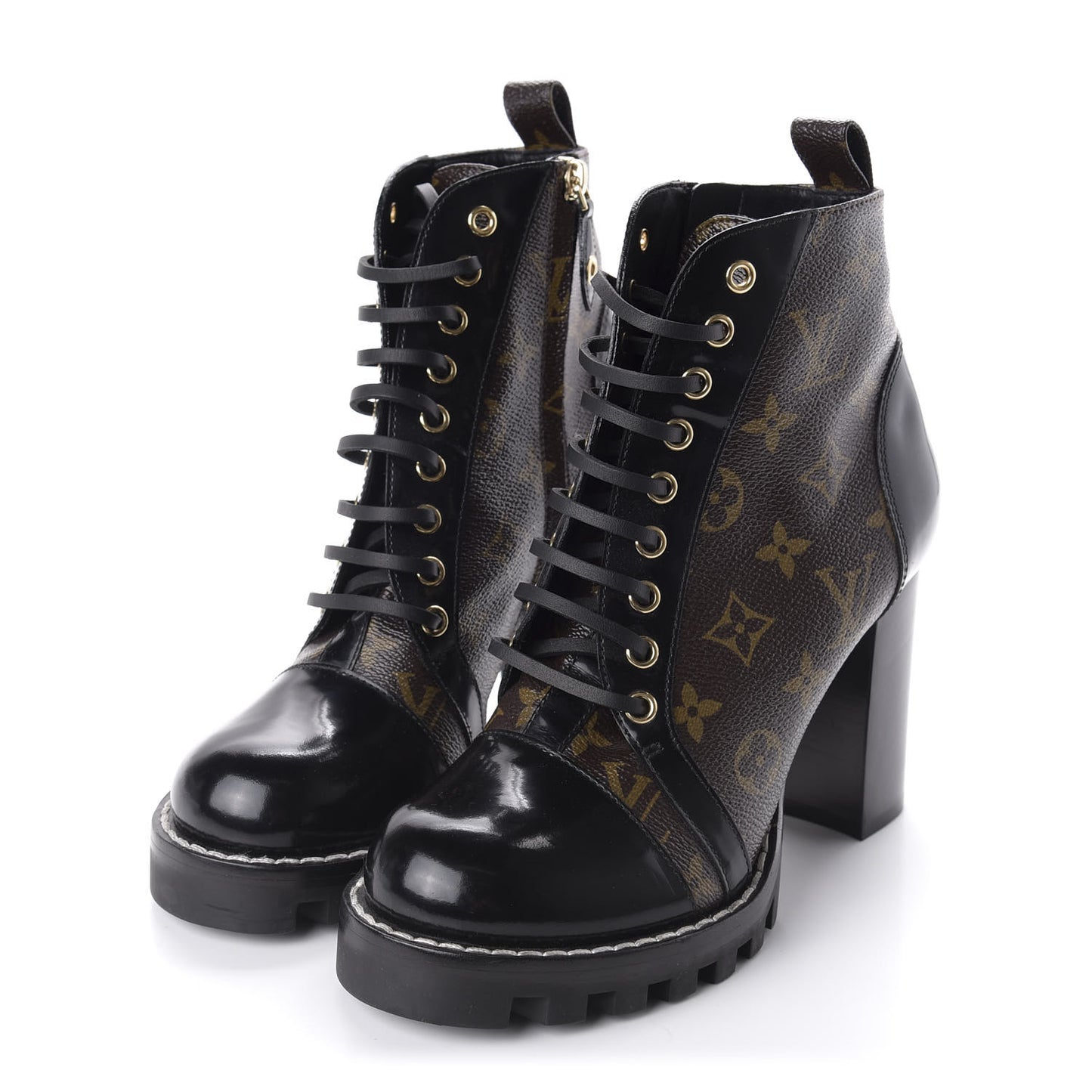 Patent Calfskin Monogram Star Trail Ankle Boots 38 Black