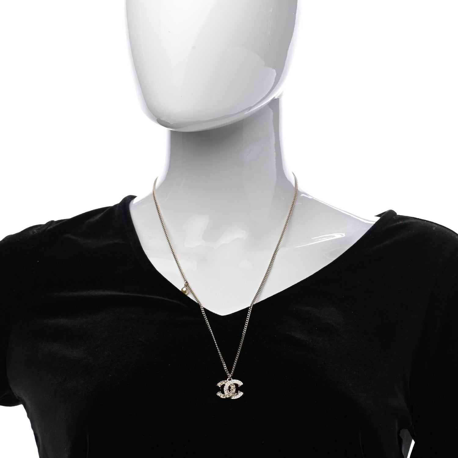 Chanel Crystal CC Pendant Necklace Gold 3 of 10
