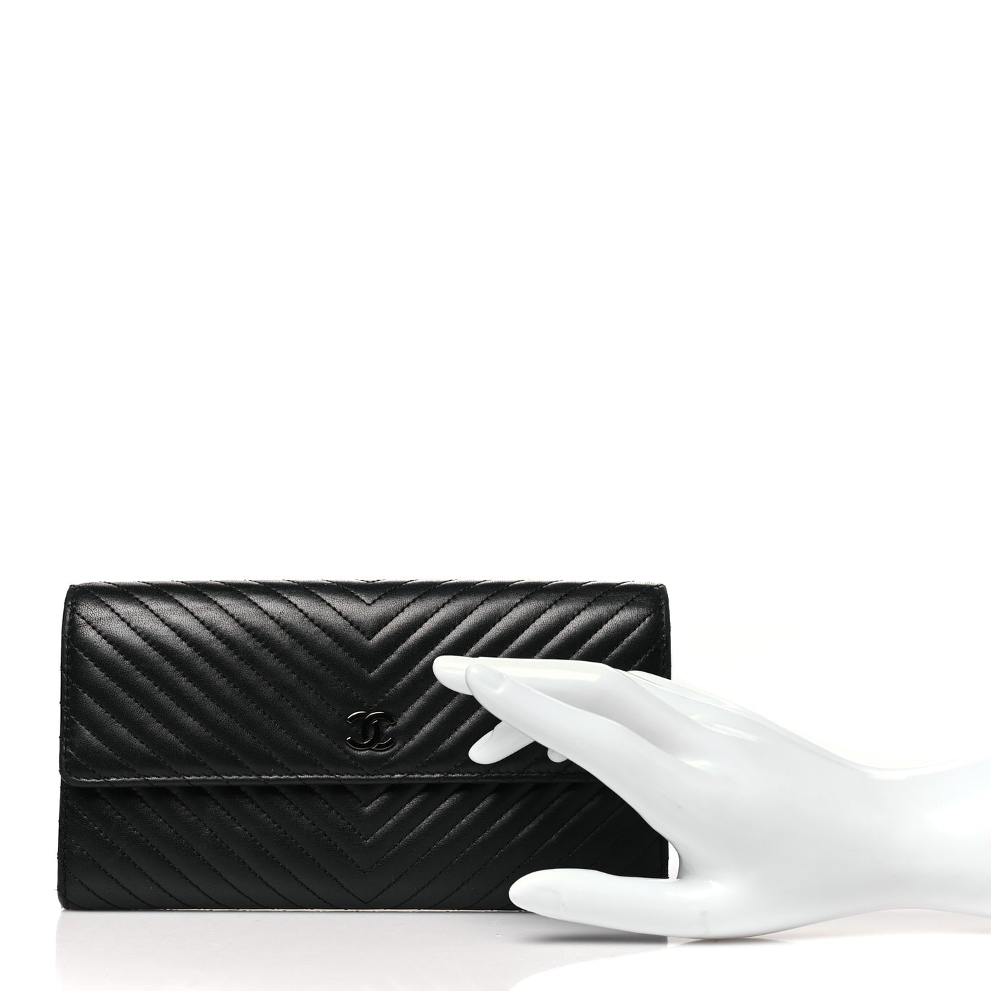 Lambskin Chevron Quilted Large Gusset Flap Wallet So Black
