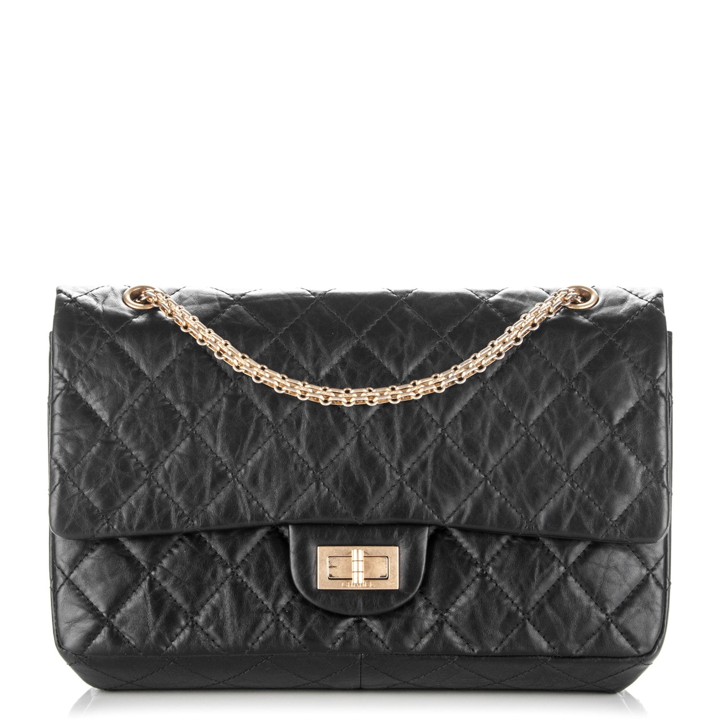 Aged Calfskin Quilted 2.55 Reissue 227 Flap Black