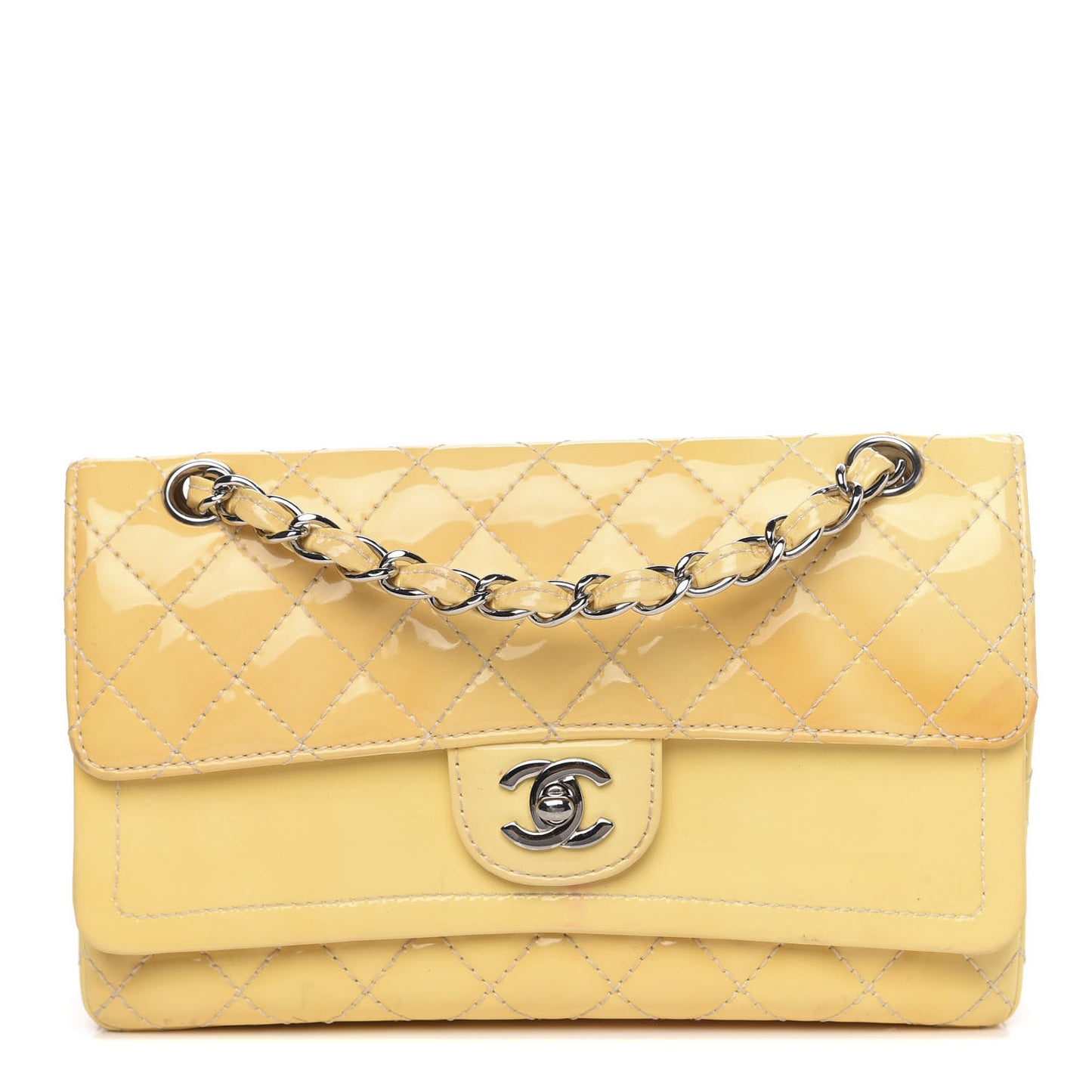 Patent Quilted Medium Double Flap Yellow