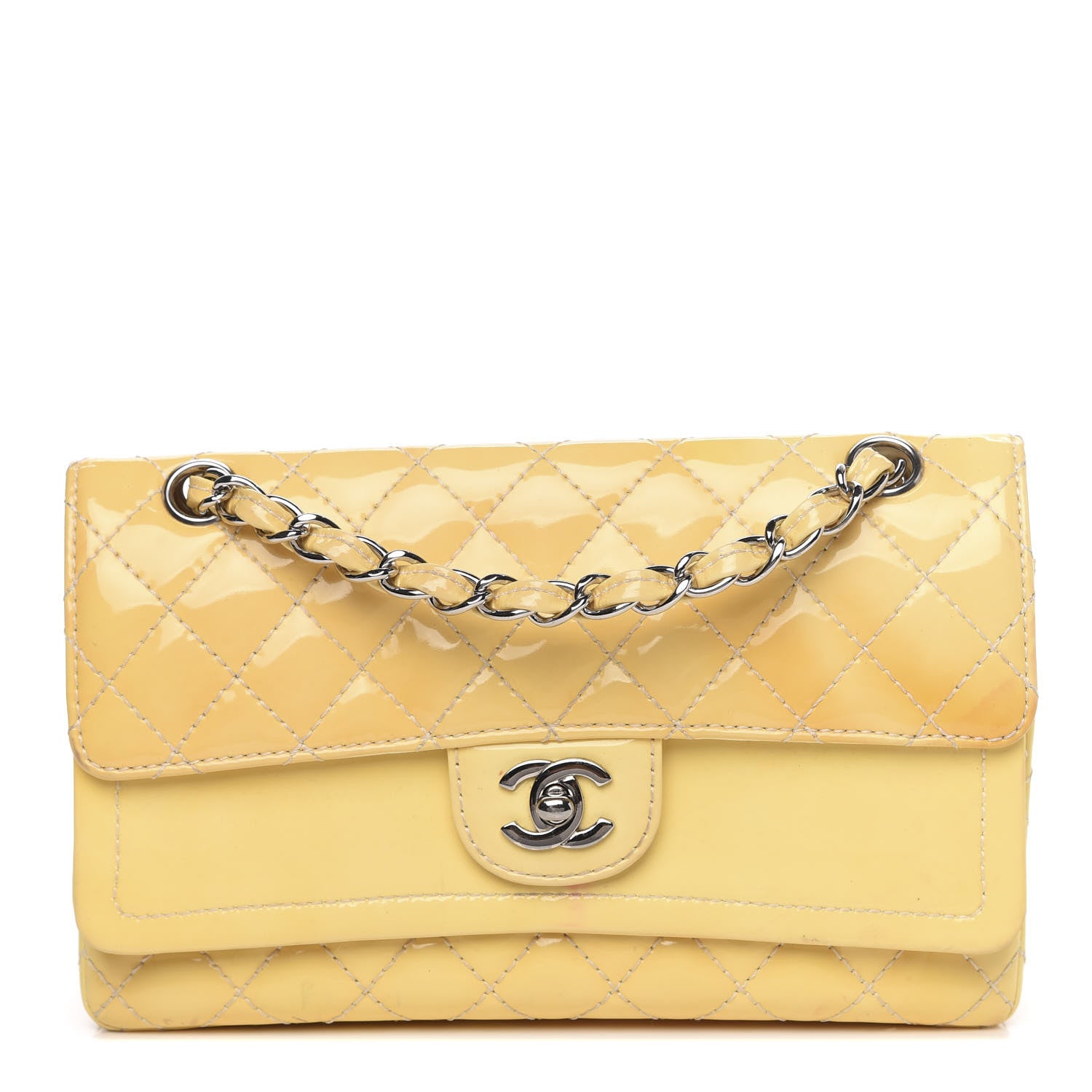 Chanel Patent Quilted Medium Double Flap Yellow 1 of 16