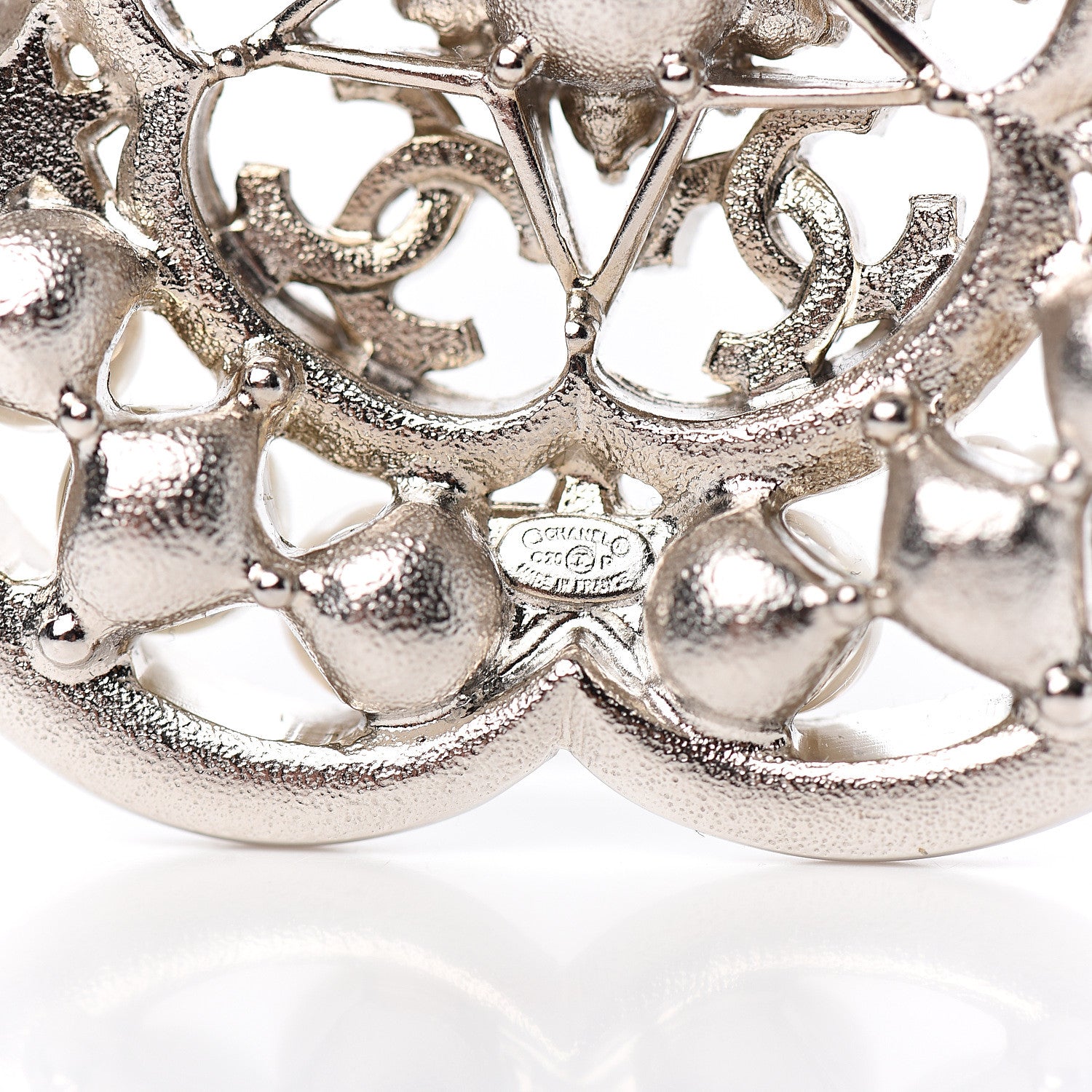 Chanel Crystal Pearl Flower CC Brooch Silver 3 of 4