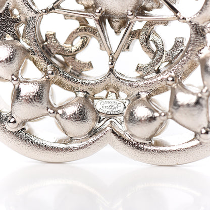 Chanel Crystal Pearl Flower CC Brooch Silver 3 of 4