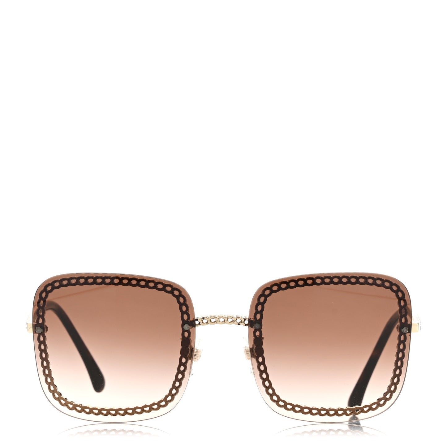 Metal Removable Chain Square Sunglasses 4244 Light Brown