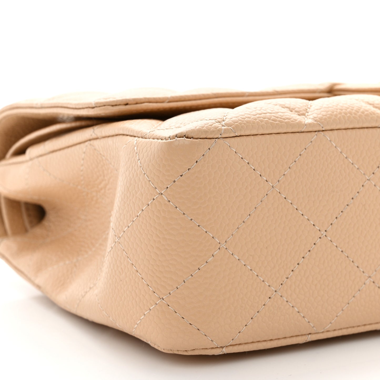 Caviar Quilted Medium Double Flap Beige