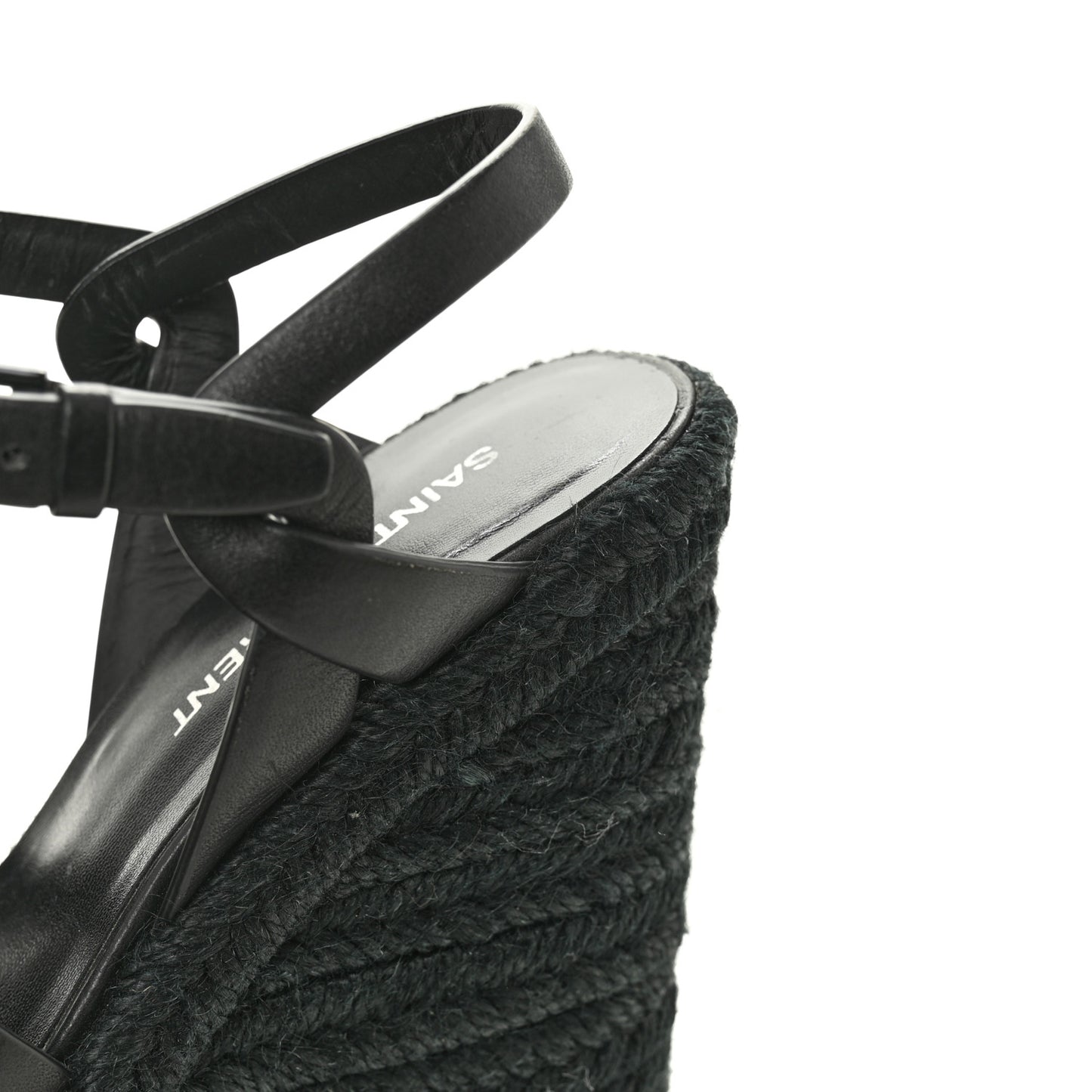 Calfskin Tribute 95 Platform Espadrille Wedge Sandals 35.5 Black