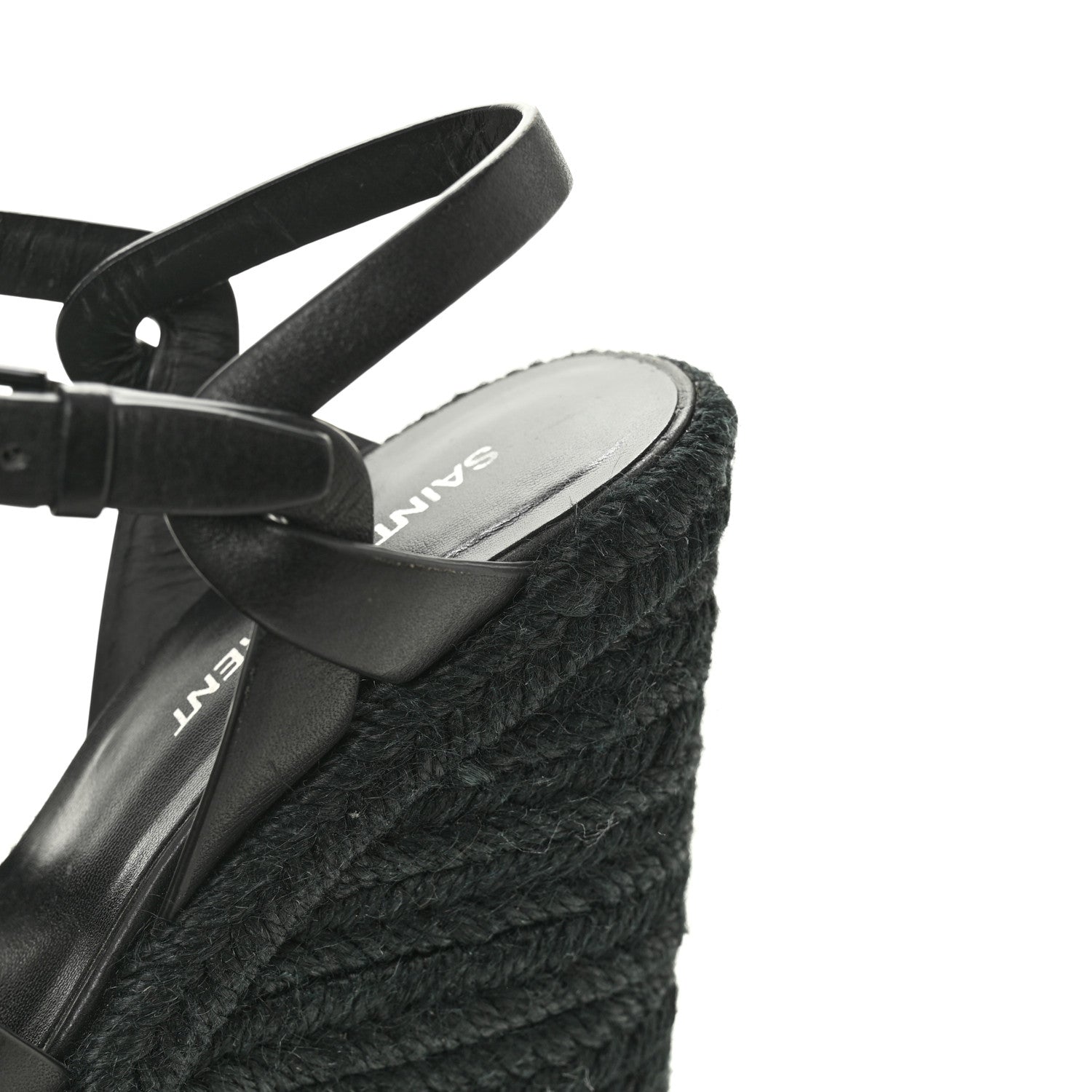 Saint Laurent Calfskin Tribute 95 Platform Espadrille Wedge Sandals 35.5 Black 12 of 13