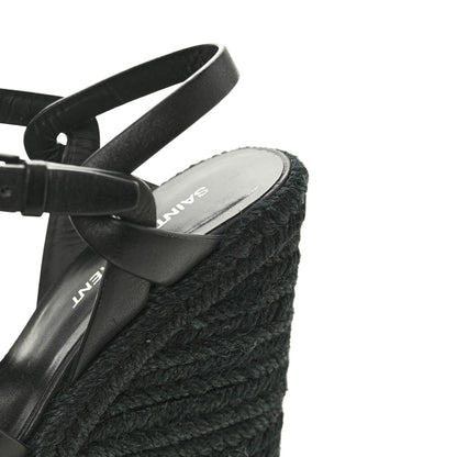 Saint Laurent Calfskin Tribute 95 Platform Espadrille Wedge Sandals 35.5 Black 12 of 13