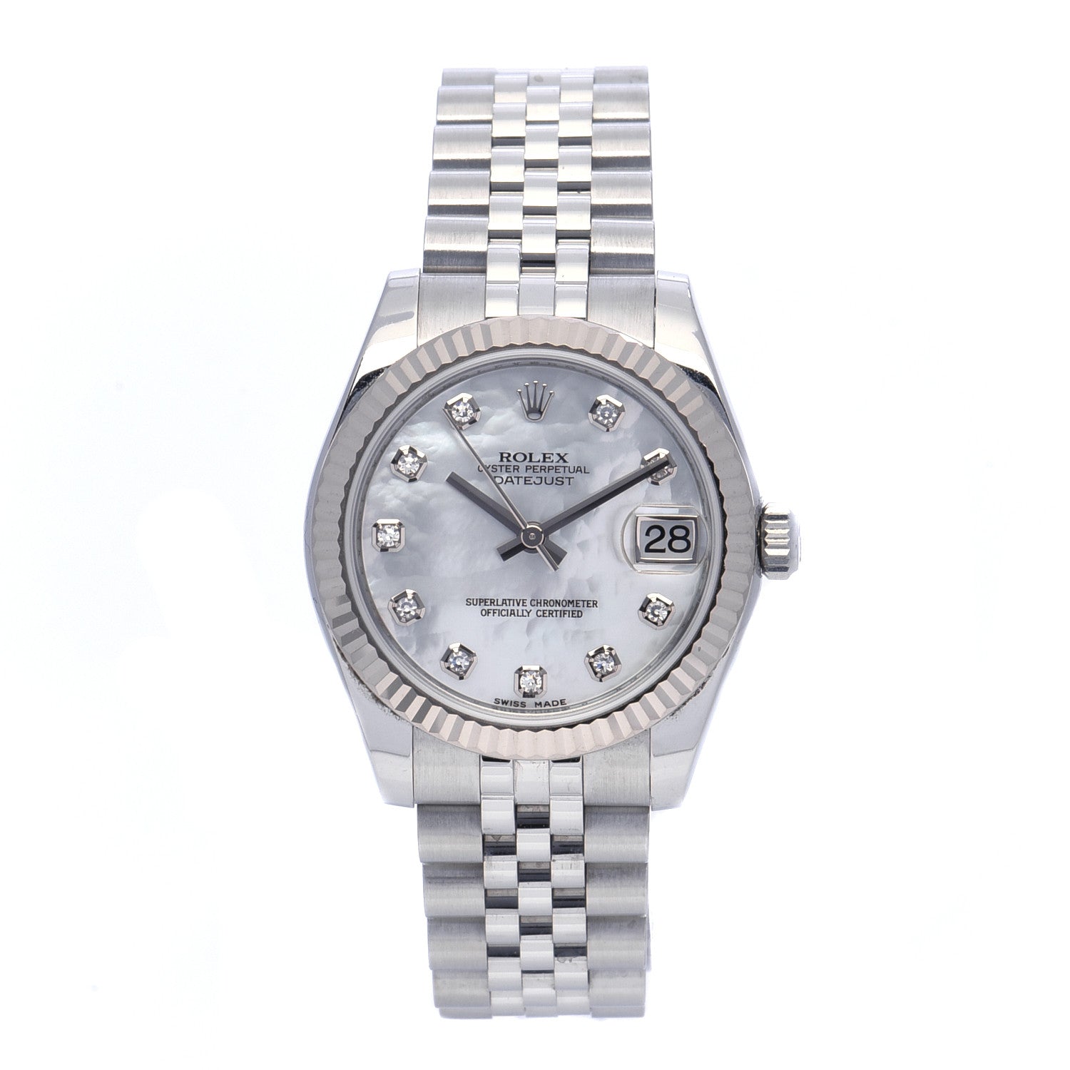 Rolex Stainless Steel 18K White Gold Diamond Mother of Pearl 31mm Oyster Perpetual Datejust Watch 178274 1 of 6