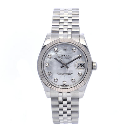 Rolex Stainless Steel 18K White Gold Diamond Mother of Pearl 31mm Oyster Perpetual Datejust Watch 178274 1 of 6