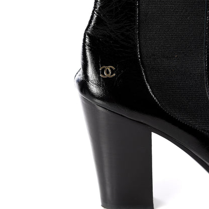 Chanel Lambskin Patent Cap Toe Ankle Boots 37.5 Black 9 of 10