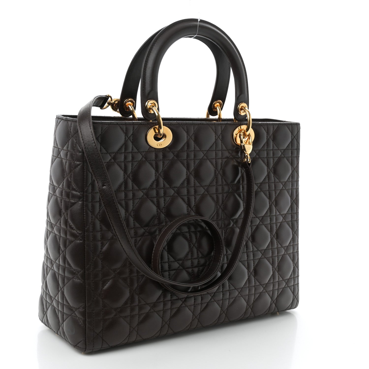 Christian Dior Lambskin Cannage Large Lady Dior Brown 3 of 10