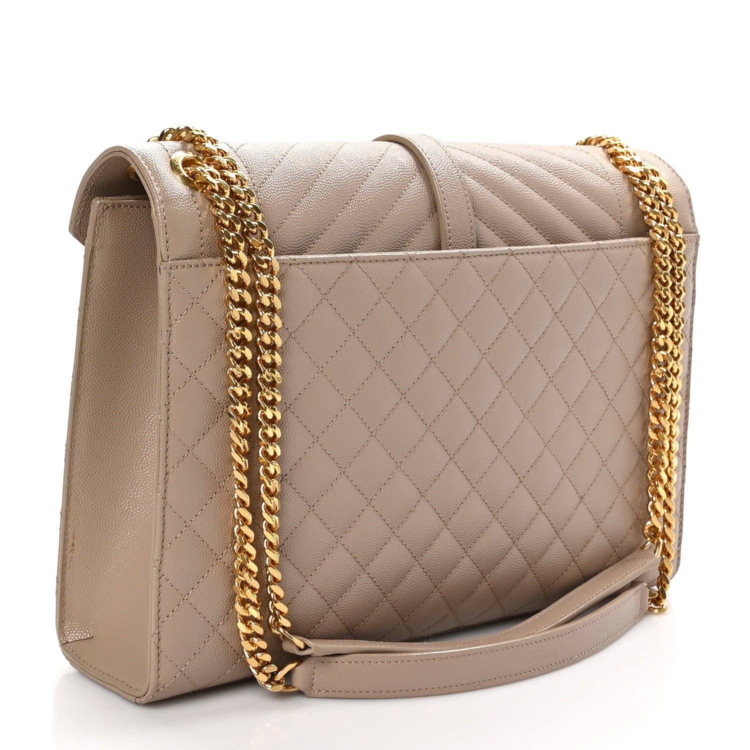 Saint Laurent Grain De Poudre Mixed Matelasse Large Triquilt Monogram Satchel Dark Beige 3 of 10