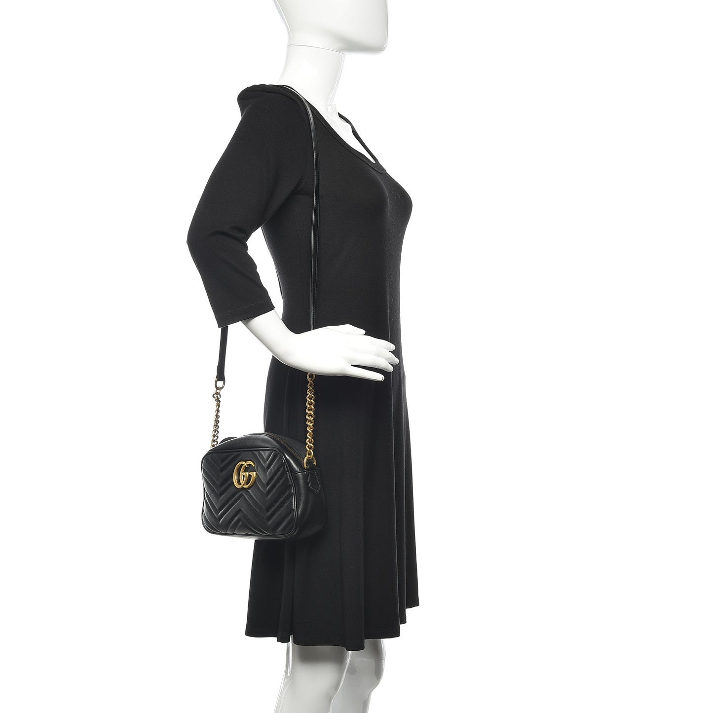 Calfskin Matelasse Small GG Marmont Chain Shoulder Bag Black