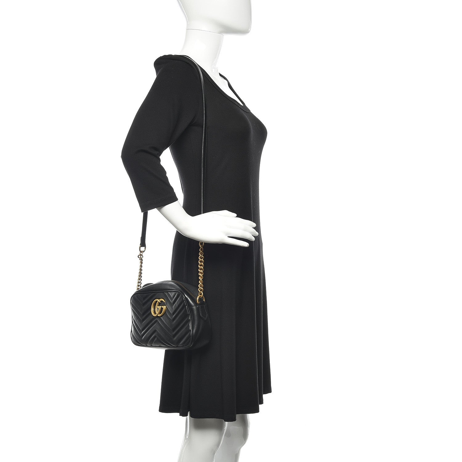 Gucci Calfskin Matelasse Small GG Marmont Chain Shoulder Bag Black 2 of 11