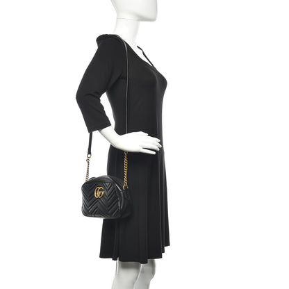 Gucci Calfskin Matelasse Small GG Marmont Chain Shoulder Bag Black 2 of 11