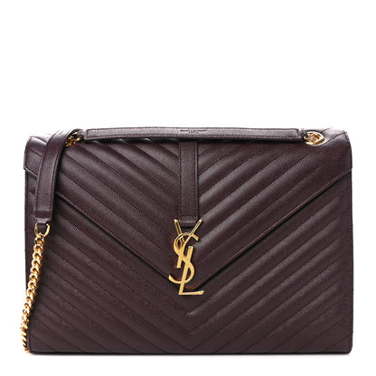 Saint Laurent Grain De Poudre Matelasse Chevron Large Monogram Satchel Rouge Legion 1 of 11