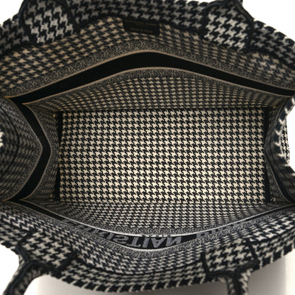 Christian Dior Canvas Houndstooth Embroidered Medium Book Tote Black White 5 of 13
