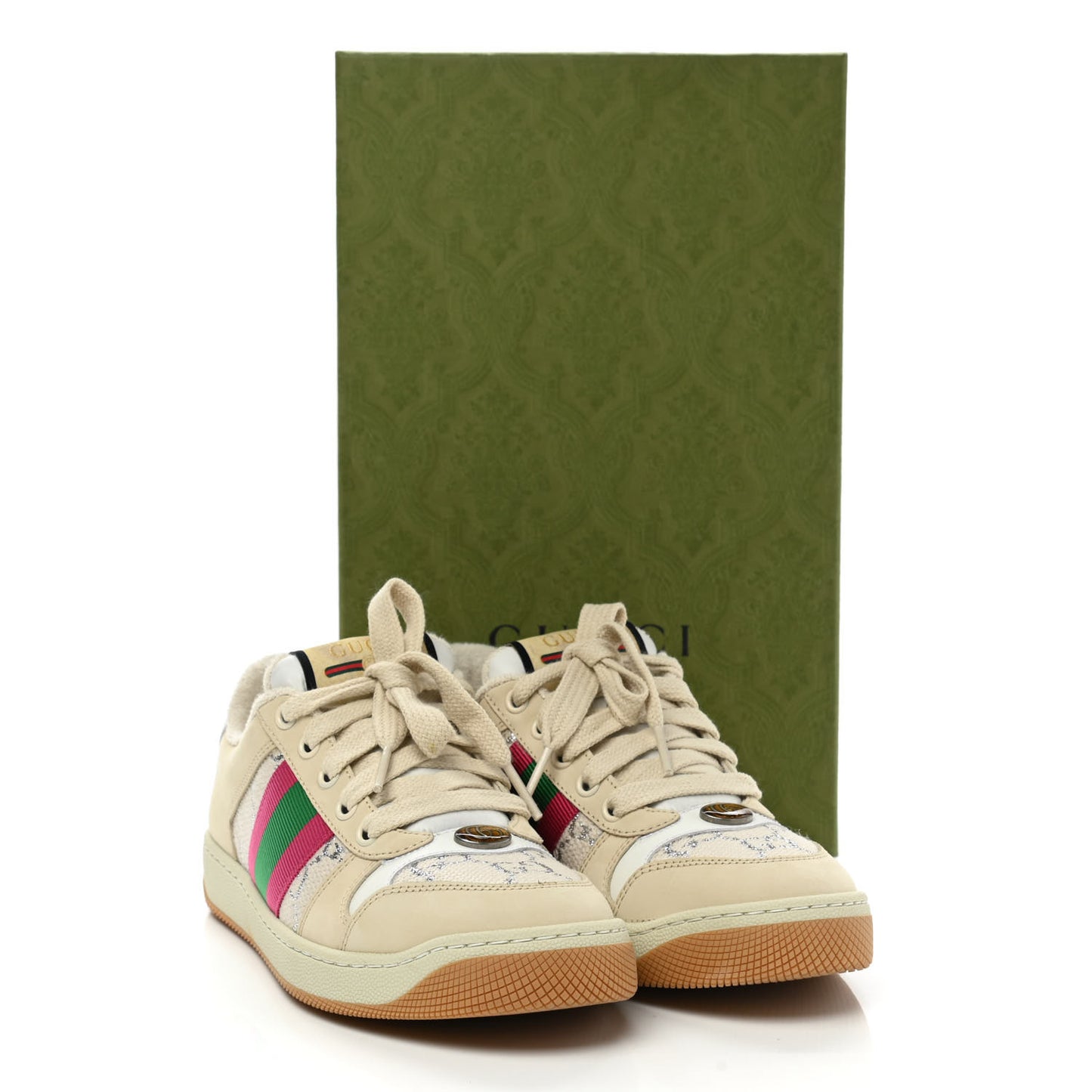 Lame GG Monogram Nubuck Web Screener Sneakers 35 Gardenia Silver Dusty Milk White