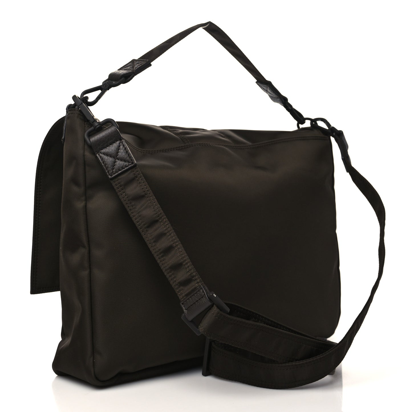 Econyl Nylon Cuoio Romano Monochrome Large Baguette Messenger Bag Ebano