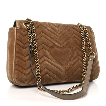 Gucci Velvet Matelasse Medium GG Marmont Shoulder Bag Taupe 3 of 10
