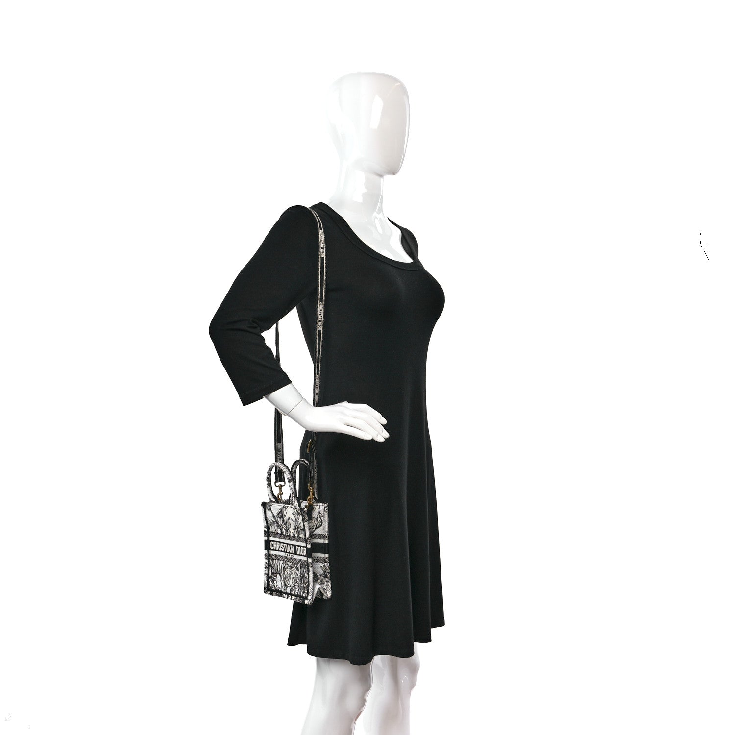 Christian Dior Canvas Toile de Jouy Voyage Embroidered Mini Book Tote Phone Bag White Black 2 of 9