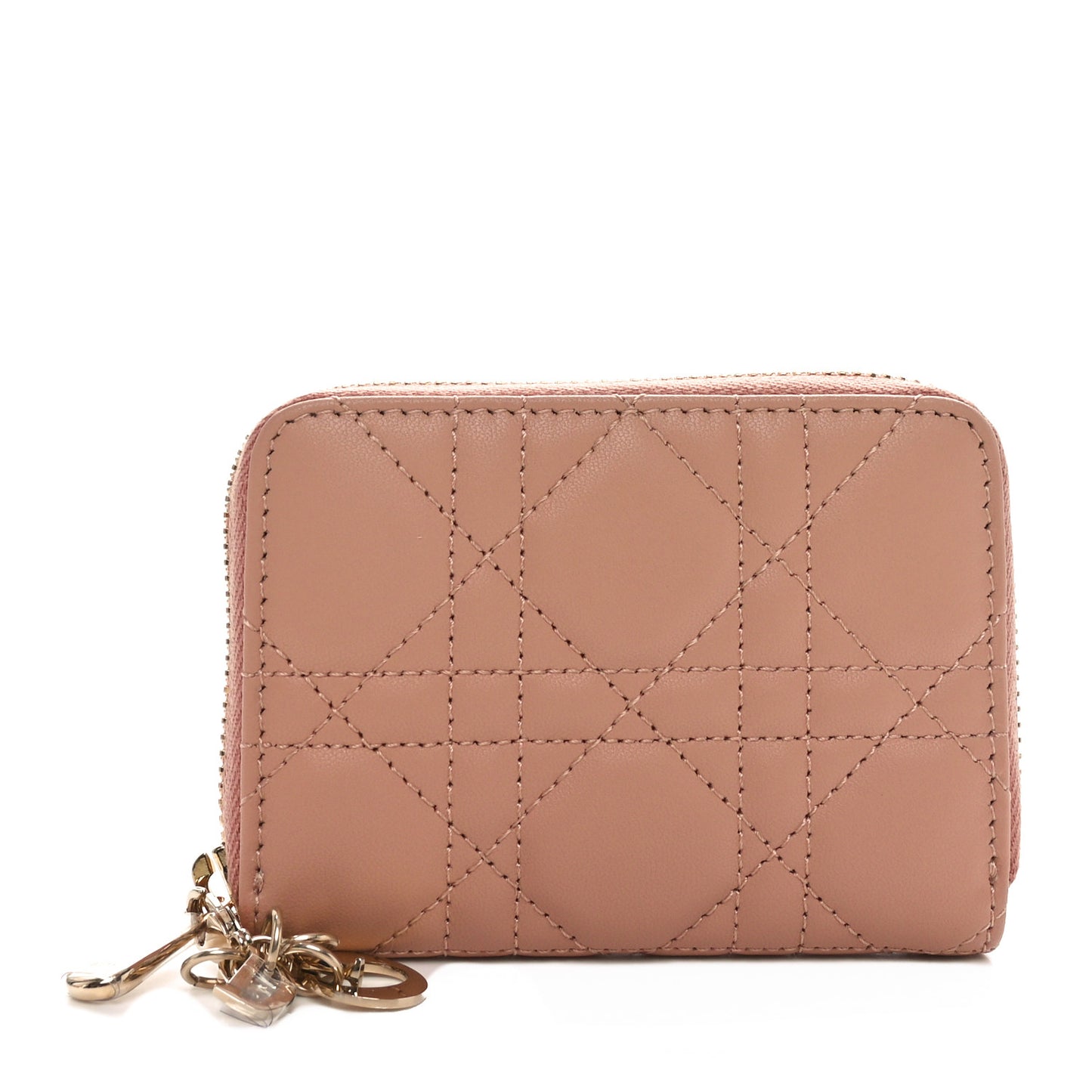 Lambskin Cannage Small Lady Dior Voyageur Coin Purse Rose Des Vents