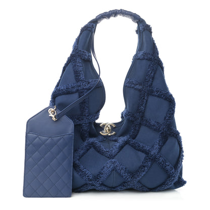 Chanel Cotton Canvas Large CC Embrace Hobo Navy 1 of 11