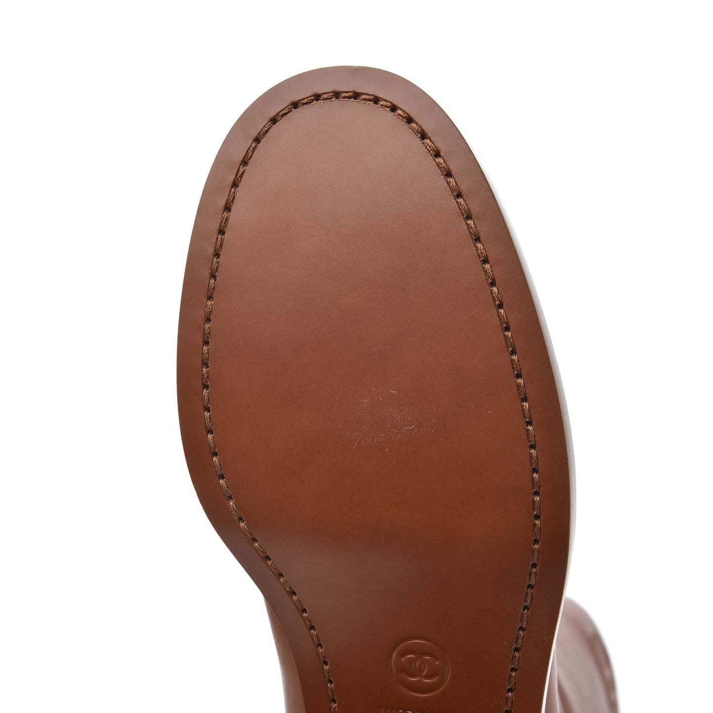 Calfskin CC Logo Mid Calf Boots 38 Caramel