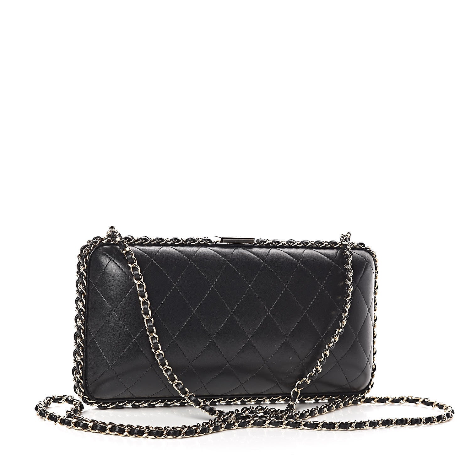 Chanel Lambskin Quilted Pearl Crystal Chain Around Clutch Black 3 of 10