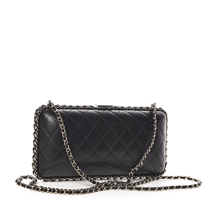 Chanel Lambskin Quilted Pearl Crystal Chain Around Clutch Black 3 of 10