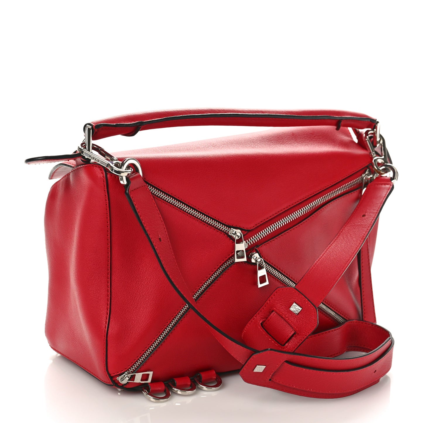 Calfskin Zipper Puzzle Bag Red