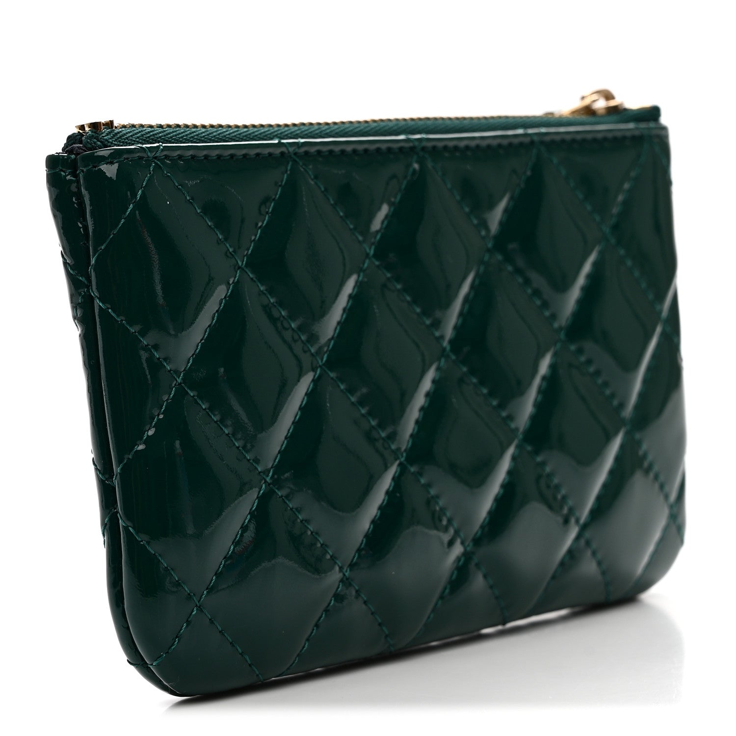 Chanel Patent Quilted Small Cosmetic Case Green 3 of 8