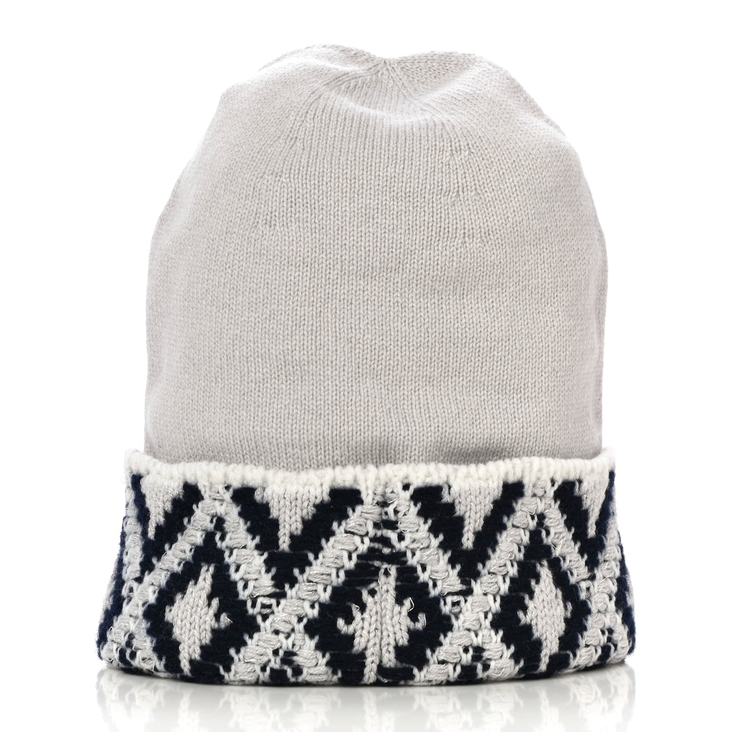 Cashmere Blend CC Beanie Hat White Navy Blue